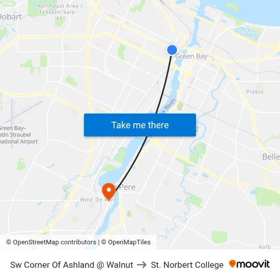 Sw Corner Of Ashland @ Walnut to St. Norbert College map