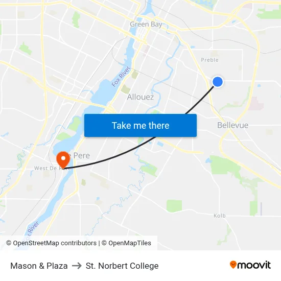 Mason & Plaza to St. Norbert College map