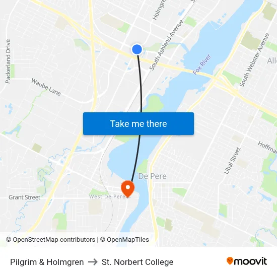 Pilgrim & Holmgren to St. Norbert College map