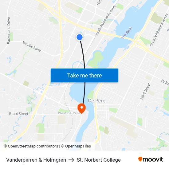 Vanderperren & Holmgren to St. Norbert College map