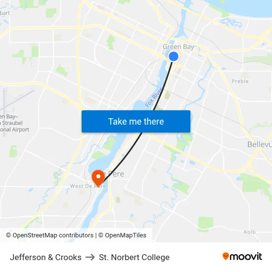 Jefferson & Crooks to St. Norbert College map