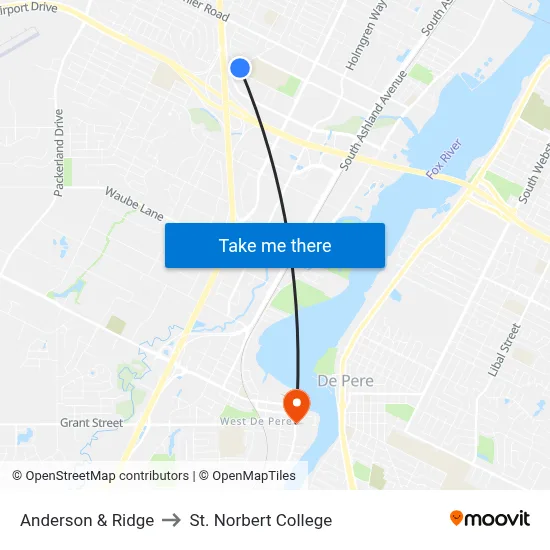 Anderson & Ridge to St. Norbert College map