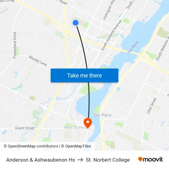 Anderson & Ashwaubenon Hs to St. Norbert College map