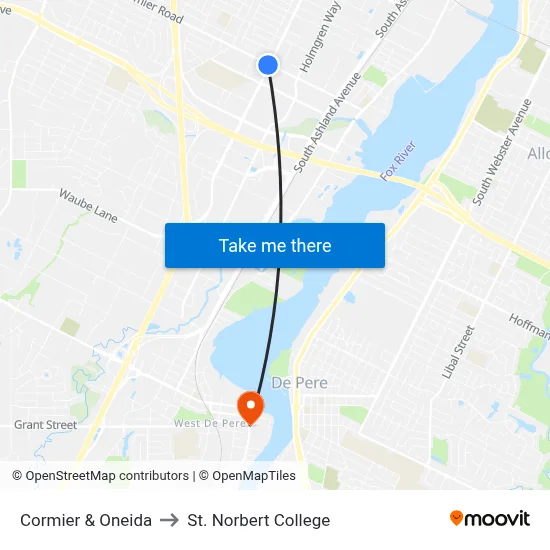 Cormier & Oneida to St. Norbert College map