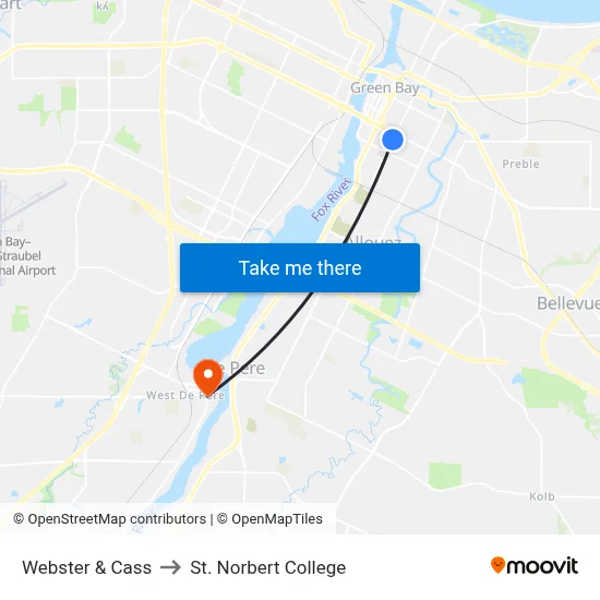 Webster & Cass to St. Norbert College map