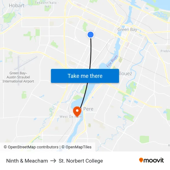 Ninth & Meacham to St. Norbert College map