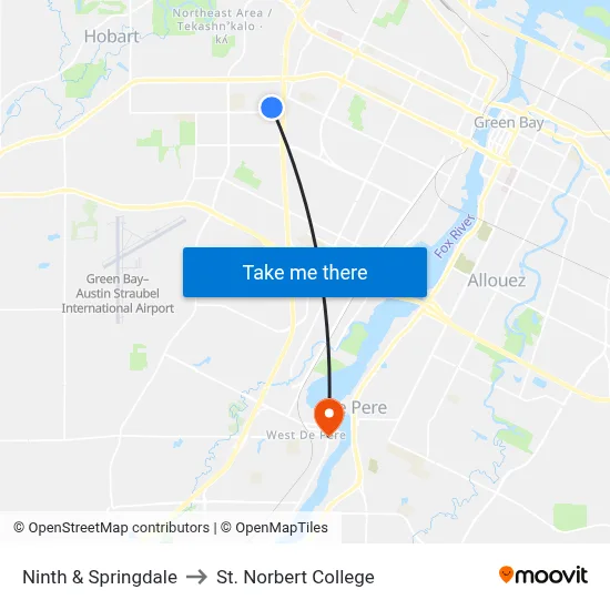 Ninth & Springdale to St. Norbert College map