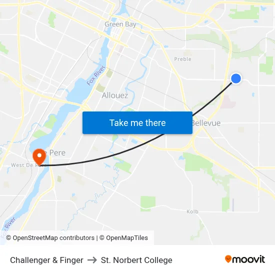 Challenger & Finger to St. Norbert College map