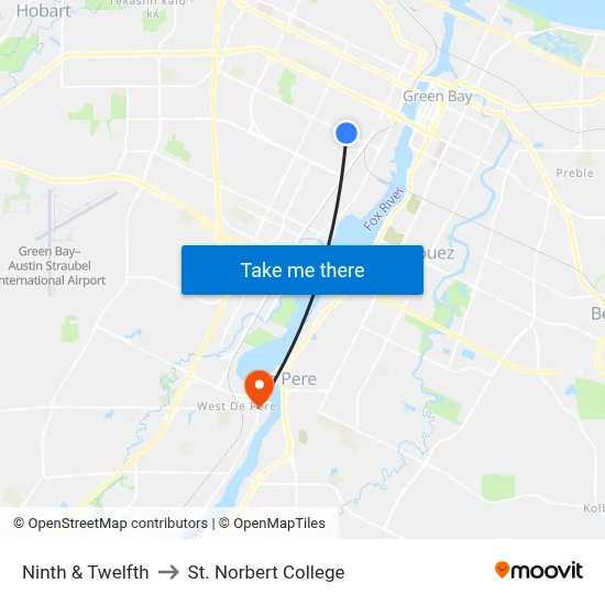 Ninth & Twelfth to St. Norbert College map