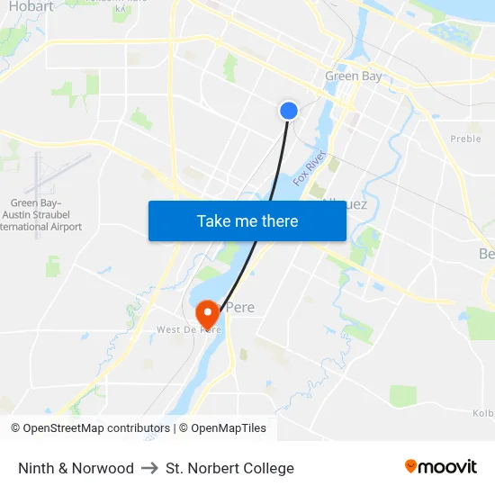 Ninth & Norwood to St. Norbert College map