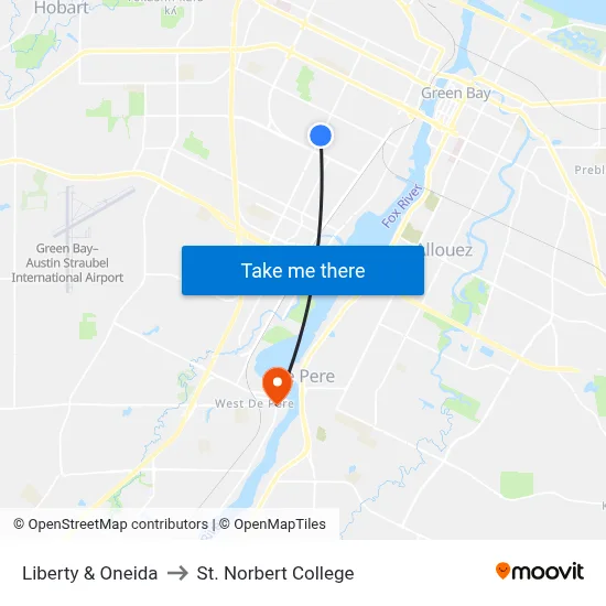 Liberty & Oneida to St. Norbert College map