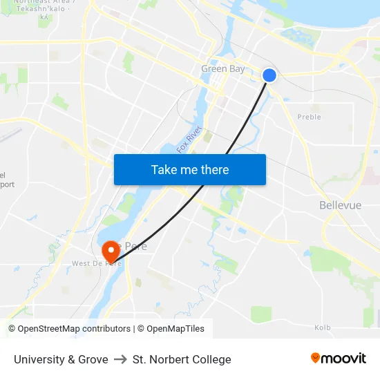 University & Grove to St. Norbert College map