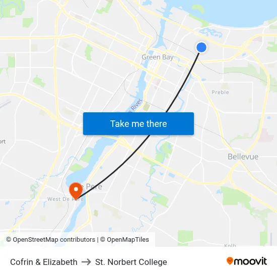 Cofrin & Elizabeth to St. Norbert College map