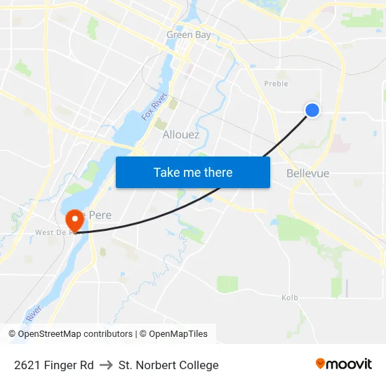 2621 Finger Rd to St. Norbert College map