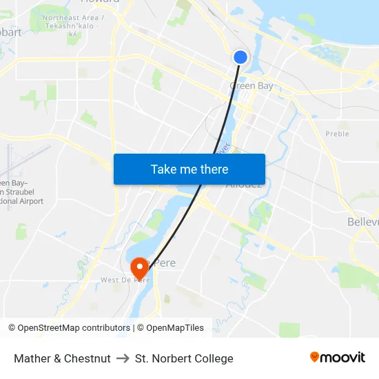 Mather & Chestnut to St. Norbert College map