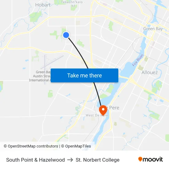 South Point & Hazelwood to St. Norbert College map
