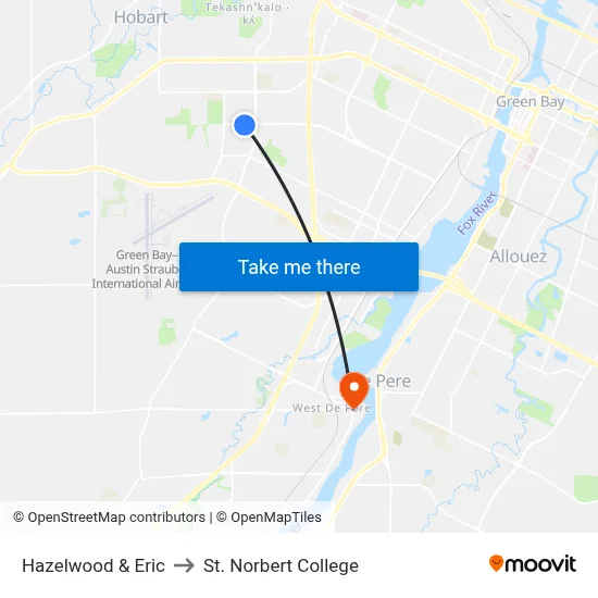 Hazelwood & Eric to St. Norbert College map