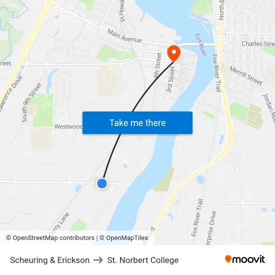 Scheuring & Erickson to St. Norbert College map