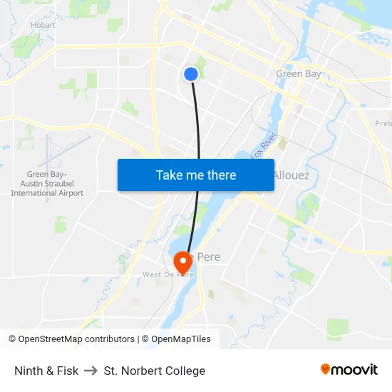 Ninth & Fisk to St. Norbert College map