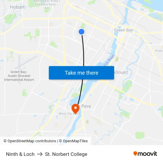 Ninth & Loch to St. Norbert College map