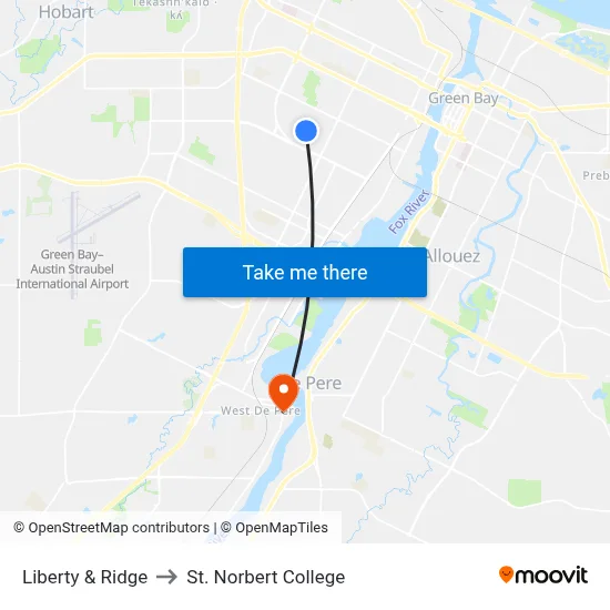 Liberty & Ridge to St. Norbert College map