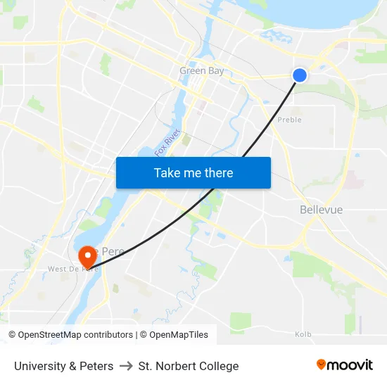 University & Peters to St. Norbert College map