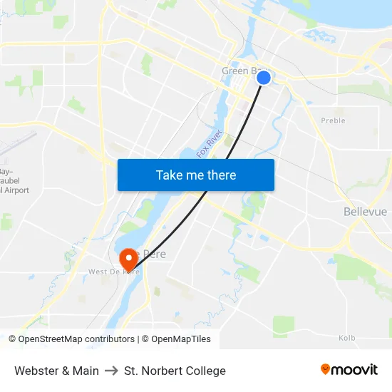 Webster & Main to St. Norbert College map