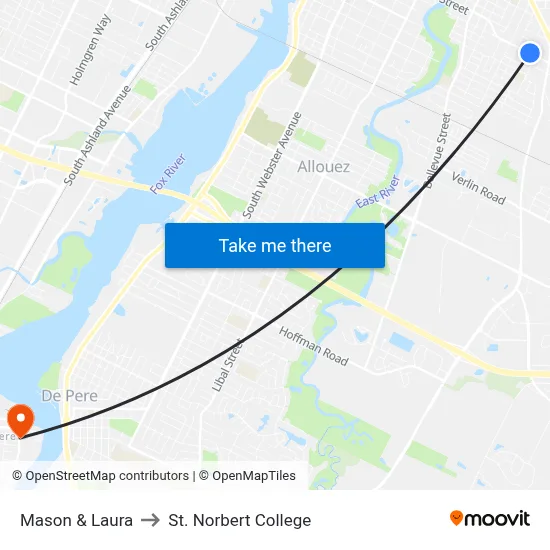 Mason & Laura to St. Norbert College map