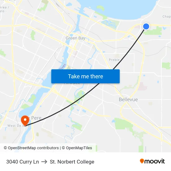 3040 Curry Ln to St. Norbert College map