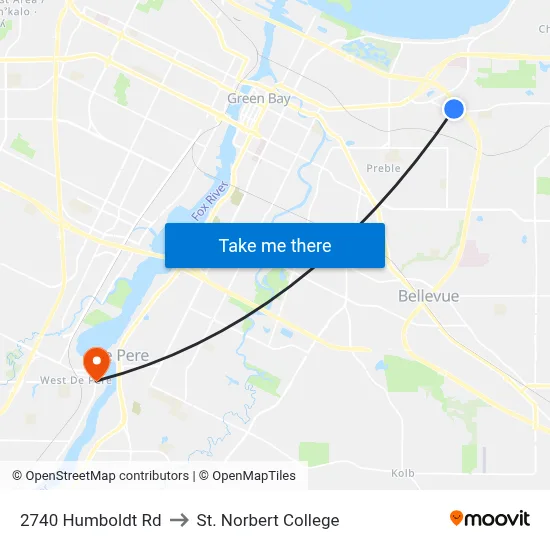 2740 Humboldt Rd to St. Norbert College map