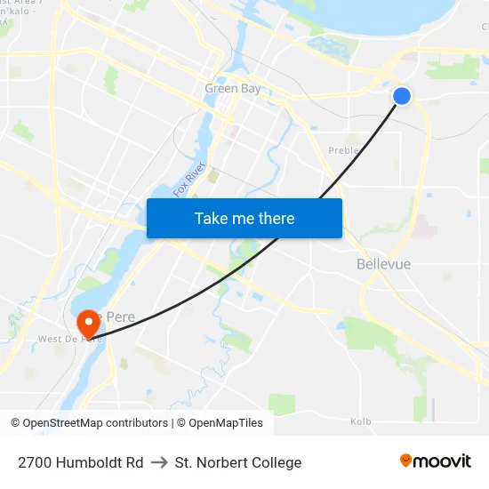 2700 Humboldt Rd to St. Norbert College map