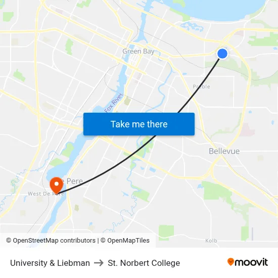 University & Liebman to St. Norbert College map