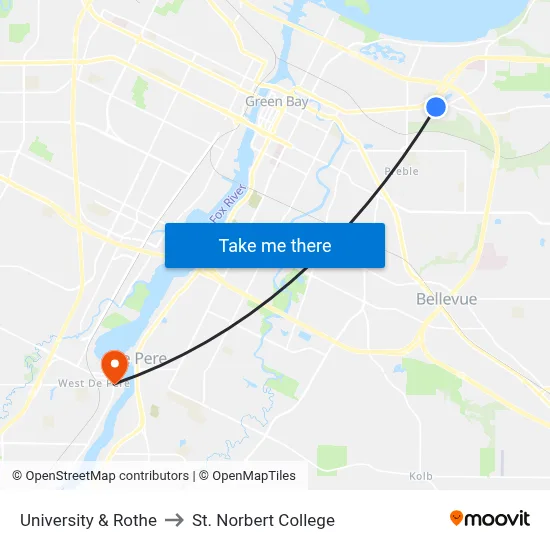University & Rothe to St. Norbert College map