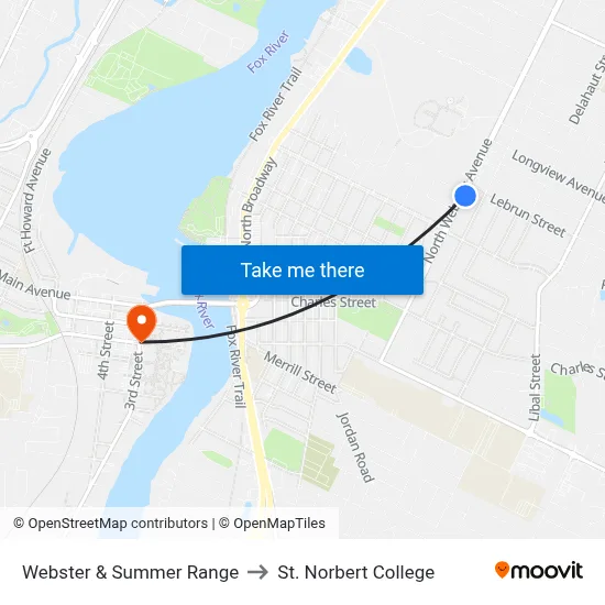 Webster & Summer Range to St. Norbert College map