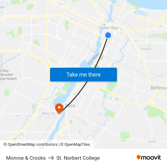 Monroe & Crooks to St. Norbert College map