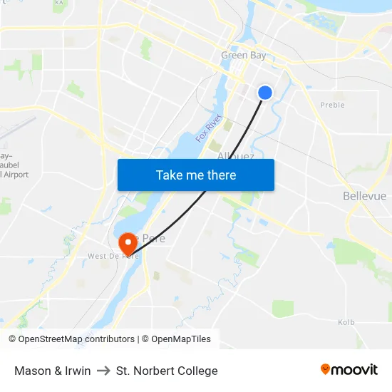 Mason & Irwin to St. Norbert College map