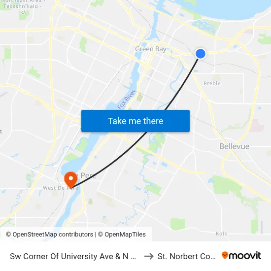 Sw Corner Of University Ave & N Henry St to St. Norbert College map