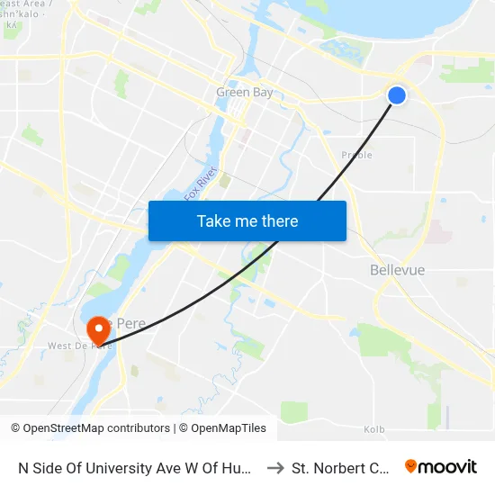 N Side Of University Ave W Of Humboldt Rd to St. Norbert College map