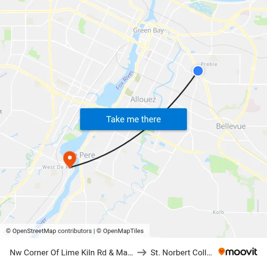 Nw Corner Of Lime Kiln Rd & Main St to St. Norbert College map