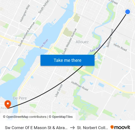 Sw Corner Of E Mason St & Abrams St to St. Norbert College map