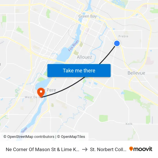 Ne Corner Of Mason St & Lime Kiln Rd to St. Norbert College map