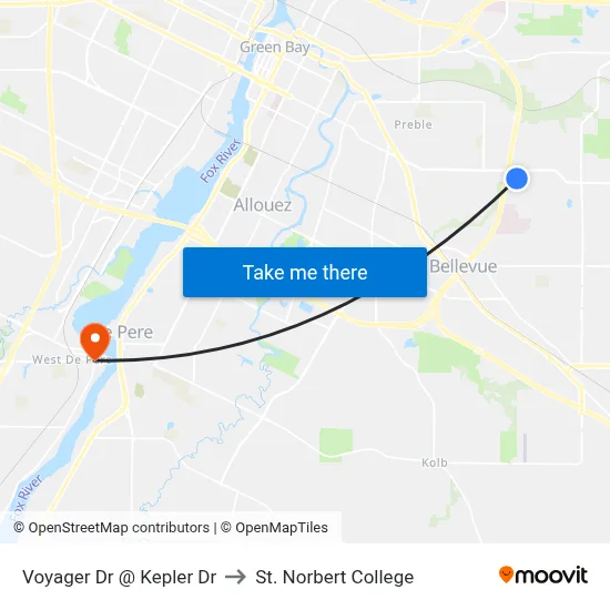 Voyager Dr @ Kepler Dr to St. Norbert College map