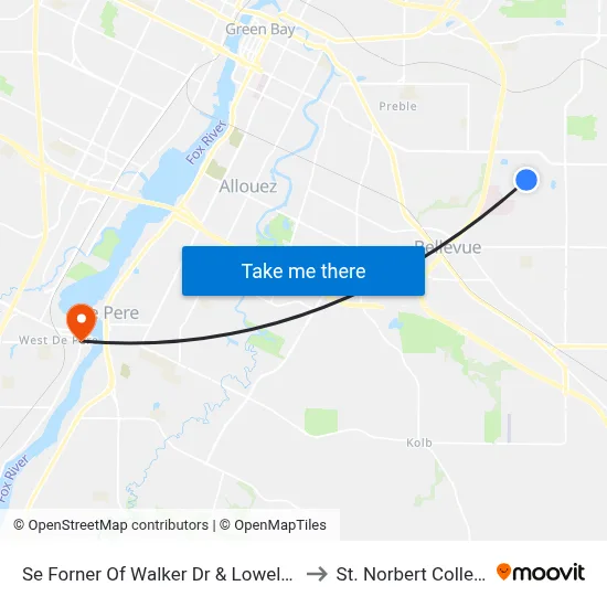 Se Forner Of Walker Dr & Lowell Dr to St. Norbert College map