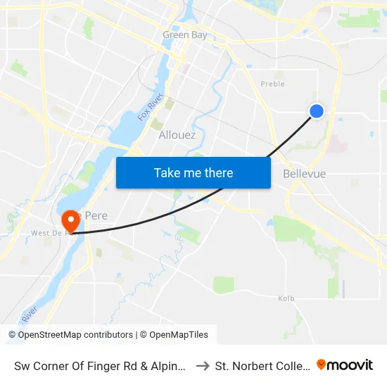 Sw Corner Of Finger Rd & Alpine Dr to St. Norbert College map