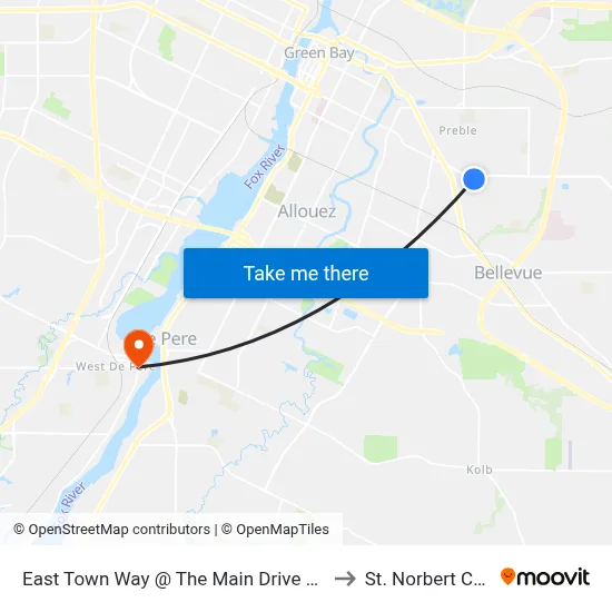 East Town Way @ The Main Drive Of The Mall to St. Norbert College map