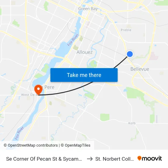 Se Corner Of Pecan St & Sycamore Dr to St. Norbert College map