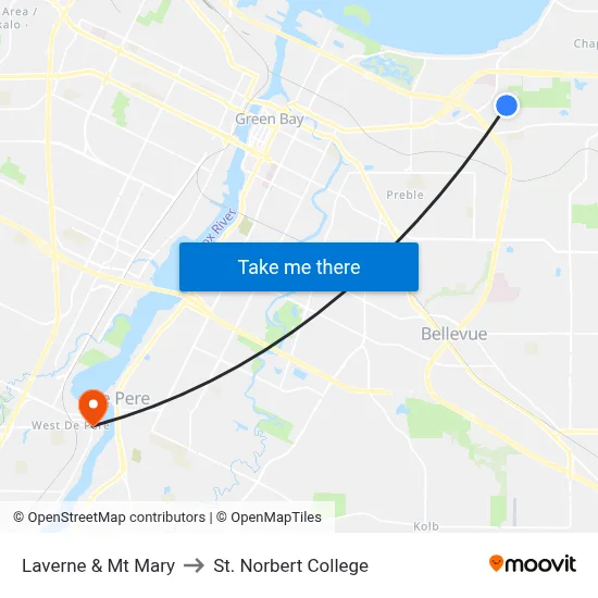 Laverne & Mt Mary to St. Norbert College map