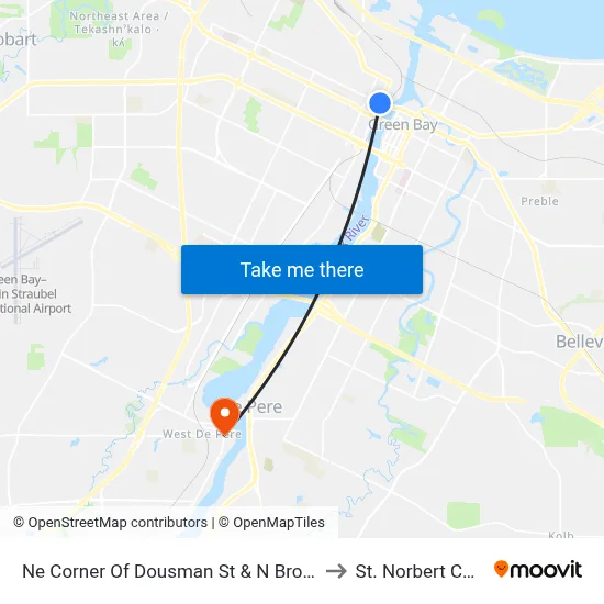 Ne Corner Of Dousman St & N Broadway St to St. Norbert College map