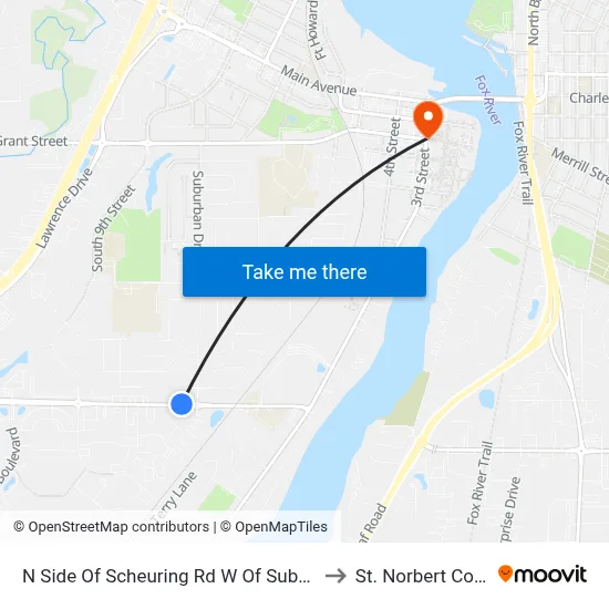 N Side Of Scheuring Rd W Of Suburban Dr to St. Norbert College map