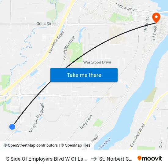 S Side Of Employers Blvd W Of Lawrence Dr to St. Norbert College map